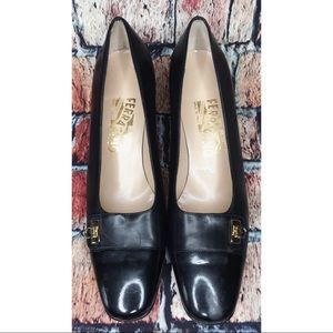 SALVATORE FERRAGAMO Leather Cap Toe Pumps Shoes